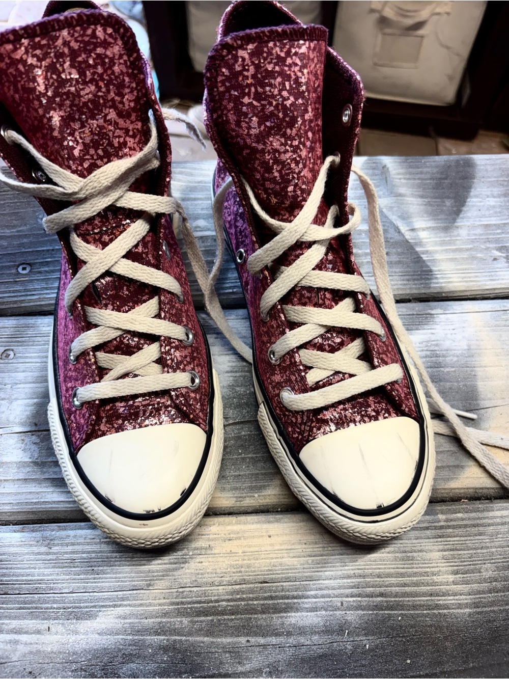 Converse All Star High Top Burgundy Glitter SneakersSize US 8 womens